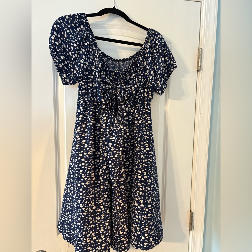 SHEIN Navy Blue and White Mini Dress